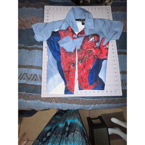 Men's Spider-Man Button-Up Shirt Size L Blue Red